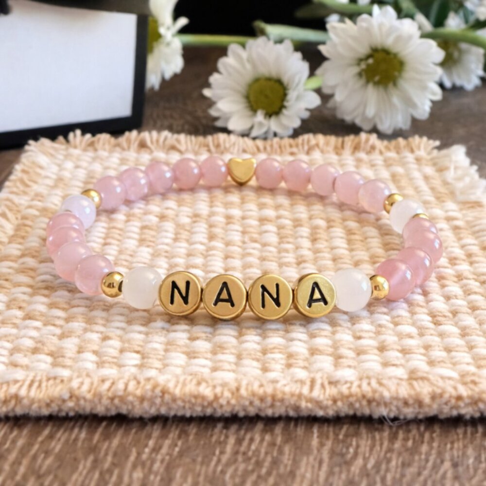 NANA Rose Quartz White Jade Crystal Bracelet 6mm Beads Jewelry Gift Ready - Picture 4 of 11